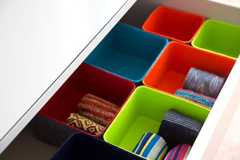 Three by Three Seattle Felt·Like·It! 5x5x4 Inch Felt Storage Bin for Office, Craft Room, Classroom, Living Room, Bedroom Storage (Blue)...