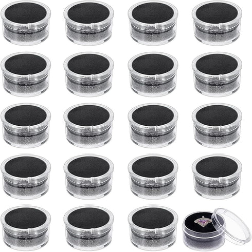 CHGCRAFT 20Pcs Black Mini Round Stone Box Plastic Nail Loose Beads Decorate Storages with Sponge Mat for Jewelry Beads Display Storage, 1.2x0.7Inc...