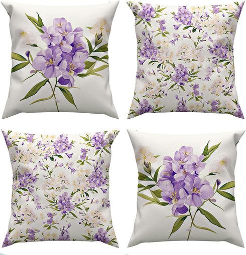 Spring Summer Pillow Covers 18x18 Inch Set of 4, Rhododendron Flower Plant Throw Pillows Case, Seasonal Floral Outdoor Decorative Square Linen Far...
