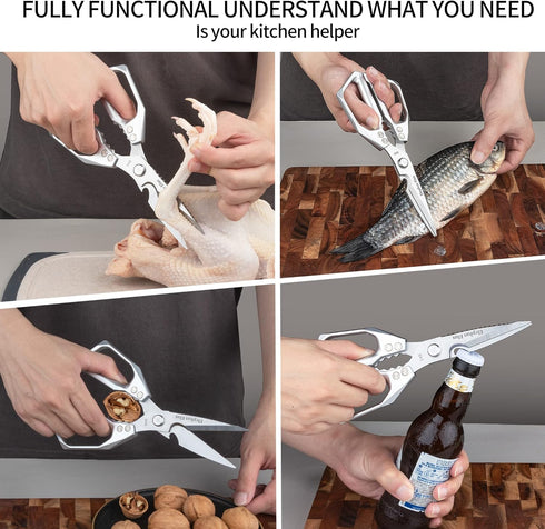 Multi-Function Kitchen Scissors Heavy Duty Kitchen Shears,Cutting Food Tools Cooking Shears for Chicken,Meat,Fish,Poultry(Sliver)...