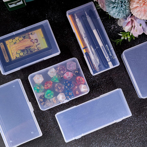 6 Pack Small Plastic Storage Containers with Hinged Lids, Rectangle Clear Plastic Boxes for Beads, Jewelry, Game Pieces and Crafts Items (6.1 x 2....