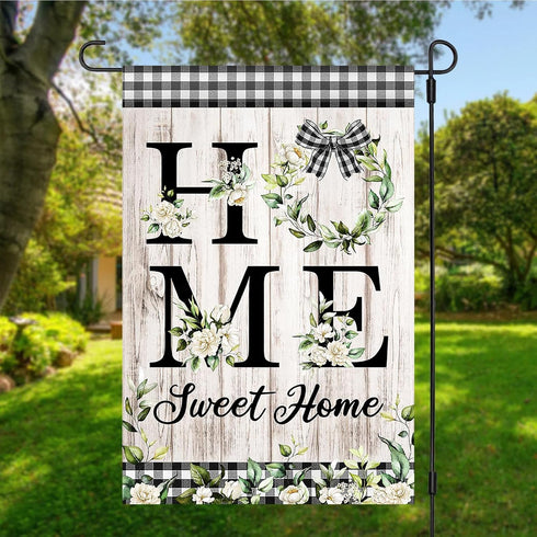 Avezano Home Sweet Home Yard Flag Greenery Floral Garden Flag Housewarming Home Decor Rustic Wooden Floor Theme Outdoor Decorations Garden Flags 1...