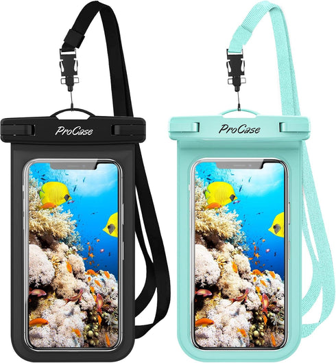 ProCase 2 Pack Waterproof Phone Pouch Case, 7" Universal Underwater Cellphone Dry Bag Holder for iPhone 15 14 13 Pro Max 12 11, Galaxy S24 S23 S22...