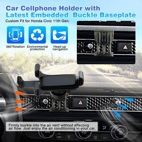 Car Phone Holder ONLY for 2024 2023 2022 Honda Civic 11th Gen. Accessories,Air Vent Civic Cell Phone Mount Bracket Hands-Free,Civic Phone Mount fo...