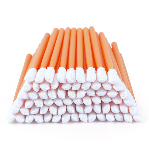 2.8" Cleaning Polyester Swabs (100 pcs, Orange, Length/Swab Head Width=72 mm/3.7 mm, Round Head) Tiny Knitted Polyester Lint-Free Swabs General Pu...