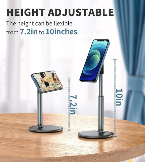 Magnetic Desk Phone Stand for iPhone 15 /14/13/12 - Phone Holder Dock with 360°Rotation, Height&Tilt Adjustable for Office/Home Compatible with iP...