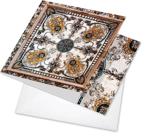 The Best Card Company - 1 Blank All Occasion Card (4.8 x 6.6 Inch) - Vintage Notecard with Envelope - Classic Antique Tiles CQ6278GOCB...