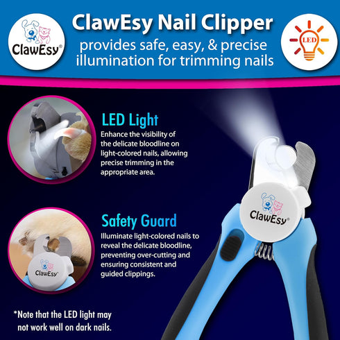 Dog Nail Clipper with Ultra Bright LED Light for Bloodline, Stainless Steel Pet Nail Trimmer with Safety Guard, Ergonomic Handle, Free Nail File f...