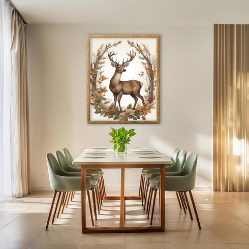 Posterizer 1 pcs- Beautiful deer with orange leaves and flowers-Art for Animal Lovers-Floral Botanical Art- Gift for Men Women Teens-Living Room ...