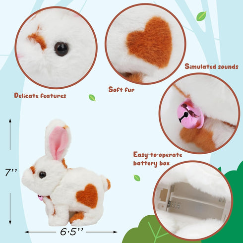 Easfan Walking Bunny Stuffed Animal Interactive Jumping Spotted Rabbit Talking Hopping Ears Nose Moving Educational Plush Toy Easter Birthday Gift...