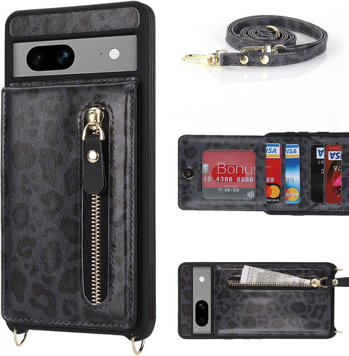 for Google Pixel 7 Case with Card Holder for Women,Pixel 7 Phone Case Wallet with Strap Credit Card Slots Crossbody with Kickstand Zipper Shockpro...