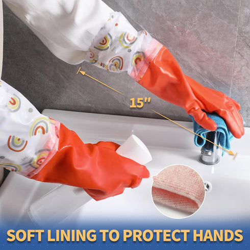 BOOMJOY PVC Cleaning Gloves with Lining, Long Cuff Dishwashing Gloves Heavy Duty, Reusable Large Gloves for Kitchen, Bathroom, Gardening, Working,...