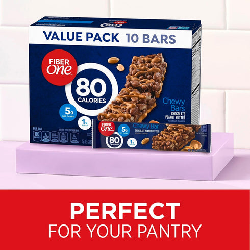 Fiber One 80 Calorie Chewy Bars, Chocolate Peanut Butter, Snack Bars Value Pack, 10 Ct, 8.2 oz...