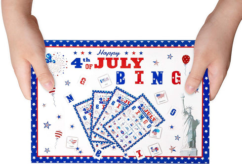 32Players 4th of July Bingo Game – Patriotic Bingo Cards for Kids Adults Independence Day Party Supplies with 24 Caller Chips...