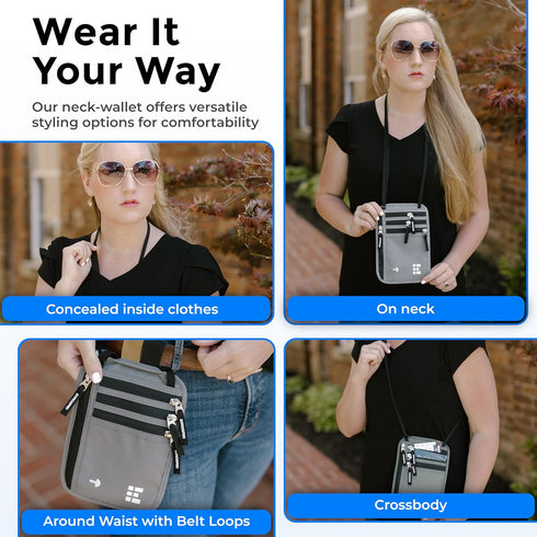Neck Wallet for Travel & Passport Holder with RFID Blocking - Slim & Easy to Conceal Nylon Travel Pouch for men & women - Holds Phone, Cash, Cards...