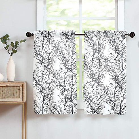 FMFUNCTEX White Black Kitchen Curtains for Bathroom Tree Branch Print Small Tier Curtains 22" x 24" Cafe Curtain Set, 2 Panels...