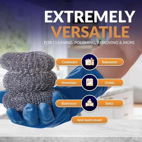 PAMI Heavy-Duty Stainless Steel Scrubbing Pads - Steel Wool Dish Scrubbers for Dirt, Grease & Grime- Metal Scrubber Sponges for Kitchen & Bathroom...