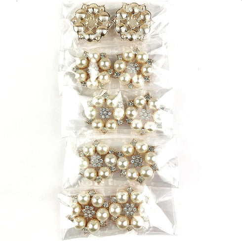 Worlds 10PC Gold Rhinestone Pearl Flatback Alloy Buttons Wedding Decoration DIY Clothing Scrapbooking Crafts Accessories 28mm...