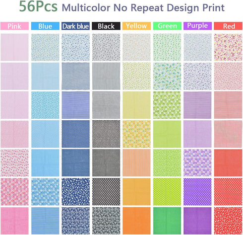 56Pcs 10"x10" Quilting Cotton Fabric Squares Sheets Pre-Cut Multi-Color No Repeat Design Printed Floral Craft Fabric for DIY Sewing Scrapbooking Q...