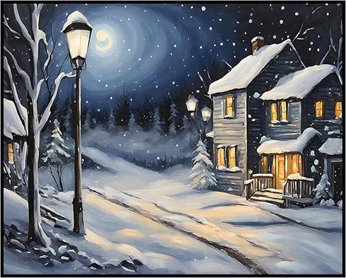 Posterizer 1 pcs- quaint old village-building in nature-night sky 17-Landscape & Nature Art-Floral Botanical Art- Decor for Home & Office- unframe...