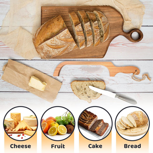 Bread Slicer for Homemade Bread,16" Wooden Sourdough Bread knife with Bow Design,Premium Stainless Steel Serrated Saw Bread cutter for Bagels, Bag...