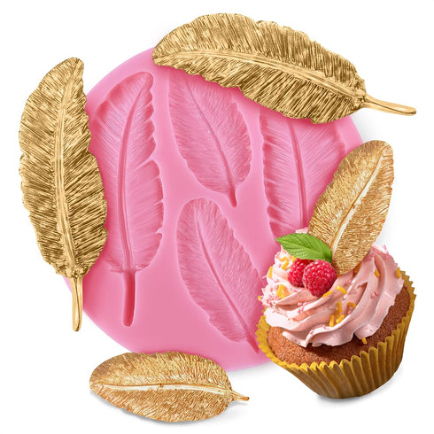 Feather Candy Molds - Pink Silicone Soap Molds for Clay Crafting, Fondant, Chocolate & Cake Decorating...