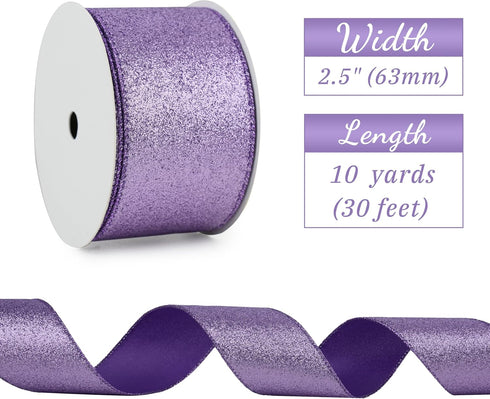 Lavender Glitter Wired Ribbon 2.5 Inch x 10 Yard Purple Easter Wired Ribbon for Wreaths and Bows, Crafts and Floral Supply, Lilac Spring Ribbon, S...