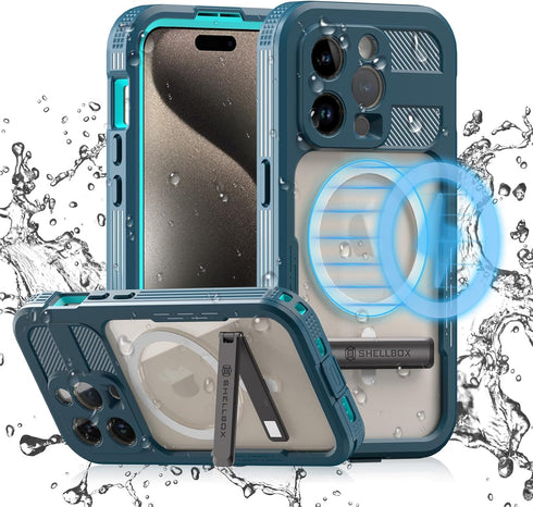 Compatible with iPhone 15 Pro Max Waterproof Case with Stand, Shockproof Dust-Proof Phone Case with Built in Screen Protector, Full Body Protectiv...