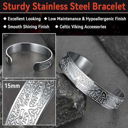 FaithHeart Viking Cuff Bracelet for Men Women, Stainless Steel Rune/Thor's Hammer/Wolf/Celtic Knot Bangles Personalized Customizable...