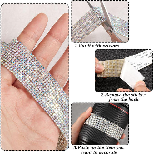 5 Rolls Self Adhesive Crystal Rhinestone Diamond Roll Ribbon Bling Gemstone Strips Sticker Rhinestone for Craft with 2 mm Rhinestone 4.5 Yards (Mu...