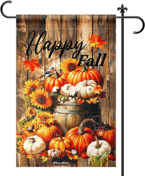 Happy Fall Pumpkin Welcome Garden Flag, Autumn Garden Double Sided Flag Pumpkin Patch Maple Leaf House Yard Outdoor Small Flag Farmhouse Thanksgiv...