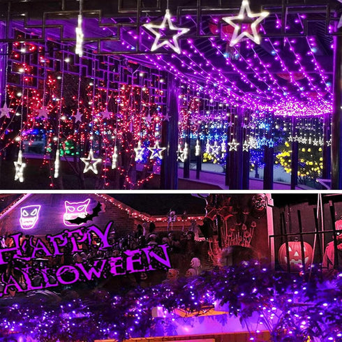 SANJICHA Purple Extra-Long 66FT 200 LED Halloween Lights for Indoor/Outdoor, Super Bright 8 Lighting Modes Plug in String Lights for Halloween Dec...