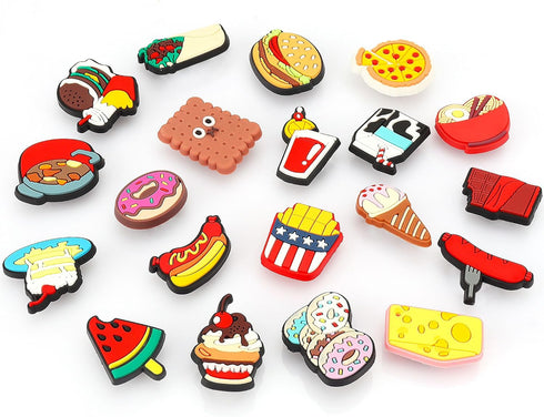 Food Themed Shoe Decoration Charms, 20Pcs Hamburg Pizza Dessert Charms for Shoe Wristband Decoration, PVC Shoe Charm Accessories for Party Favor H...