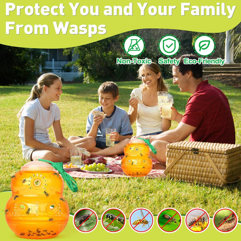 Wasps Traps Outdoor Hanging Bees Traps Catcher 2pack Wasps Deterrent Killer Insect Catcher Outdoor Hanging Non-Toxic Reusable Hornet Yellow Jacket...