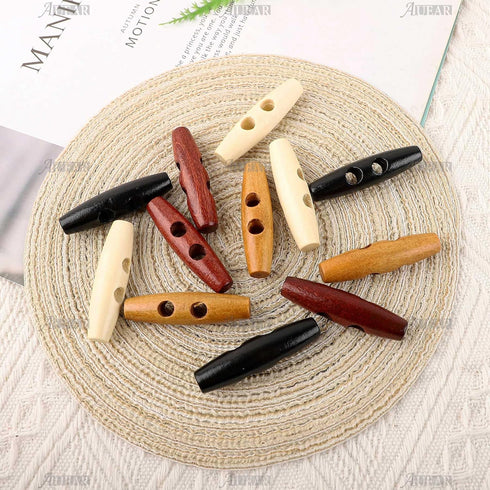 AUEAR, 40 Pack 50mm Wood Horn Toggle Buttons 2 Holes Wood Button for DIY Coat Clothes Decoration...