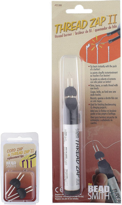 The Beadsmith Thread Zap - 5.25” Thread Burner - Plus 2 pack Replacement Tips Included - Trim, Burn and Melt thread with one touch, Ideal for fini...