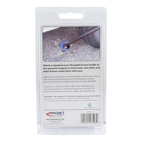Magnetic Pick-Up Tool Attachment, 3.20" Diameter, 0.440" Thick Magnet Assembly with Acme-Threaded Attachment for Standard Broom Handle, 65 Pounds ...