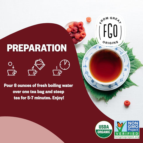 FGO Organic Red Raspberry Leaf Tea Bags, 100 Eco-Conscious Tea Bags, Caffeine Free, Imported from Germany, Reseable Bag, Packaging May Vary (Pack ...