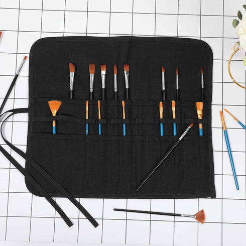 Denifiter 22 Pockets Waxed Canvas Roll-up Pencil Bag, Heavy Duty Portable Watercolor Oil Brush Canvas Pouch (Black)...