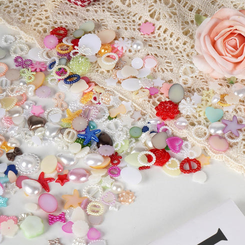Chenkou Craft Random 100g/lot (Around 400pcs) 4-20mm Half Round Imitation Pearls Seastar Bow Rose Rhinestone Flat Back Pearl Bead Loose Beads (Mix...
