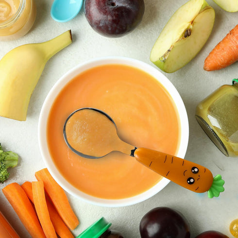 Baby Spoons with Fork | 3 Pcs Easy Grip Baby Cutlery Set with Case | Stainless Steel Toddler Utensils | Carrot Shaped Kids Silverware | Children's...