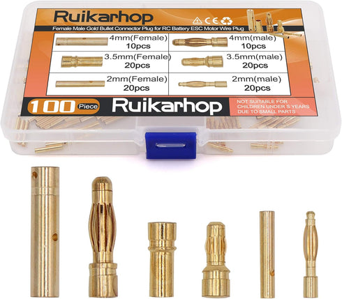 100PCS 2mm 3.5mm 4mm Female Male Gold Banana Bullet Connector Plug for RC Battery ESC Motor Wire Plug...
