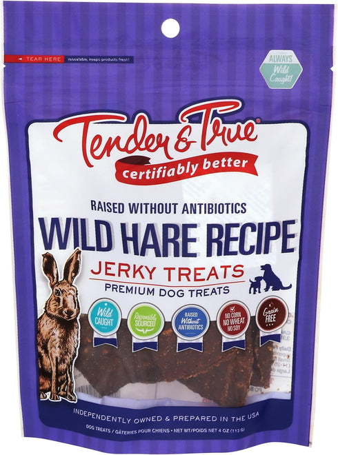Tender & True Wild Hare Jerky Treat, 4 oz Bag...