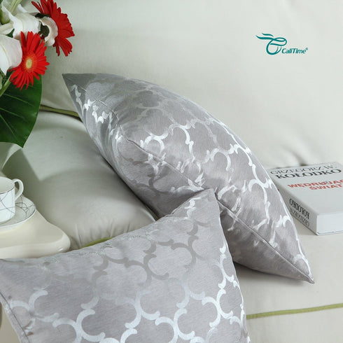 CaliTime Pack of 2 Cushion Covers Throw Pillow Cases Shells for Home Sofa Couch Modern Shining & Dull Contrast Quatrefoil Accent Geometric 20 X 20...