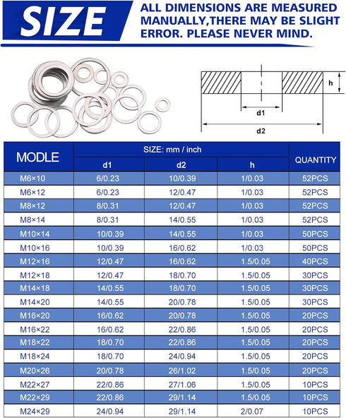 Crush Washer Oil Drain Plug - 568 Pieces 18 Sizes Aluminum Automotive Engine Oil Pan Drain Plug Gasket Assortment Kit (M6 M8 M10 M12 M14 M16 M18 M...