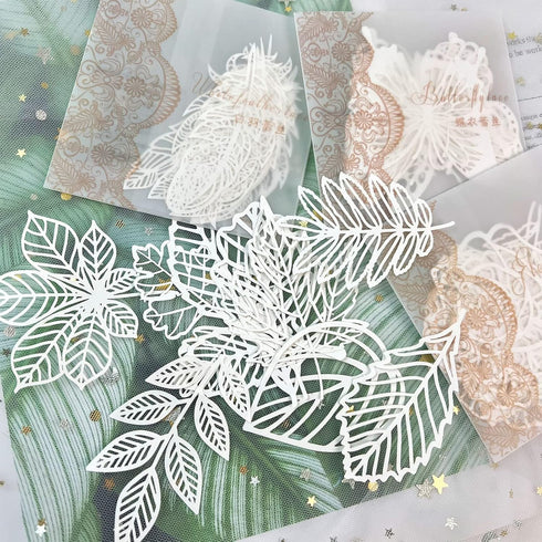 40 PCS Scrapbook Supplies Scrapbooking Lace Paper Butterfly Leaves Feather Series Journaling Supplies Craft Decorative Paper for Art Journaling Bu...