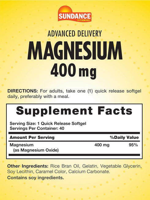 Sundance Magnesium 400mg | 40 Advanced Delivery Softgels | Essential Mineral Supplement | Non-GMO and Gluten Free Formula...