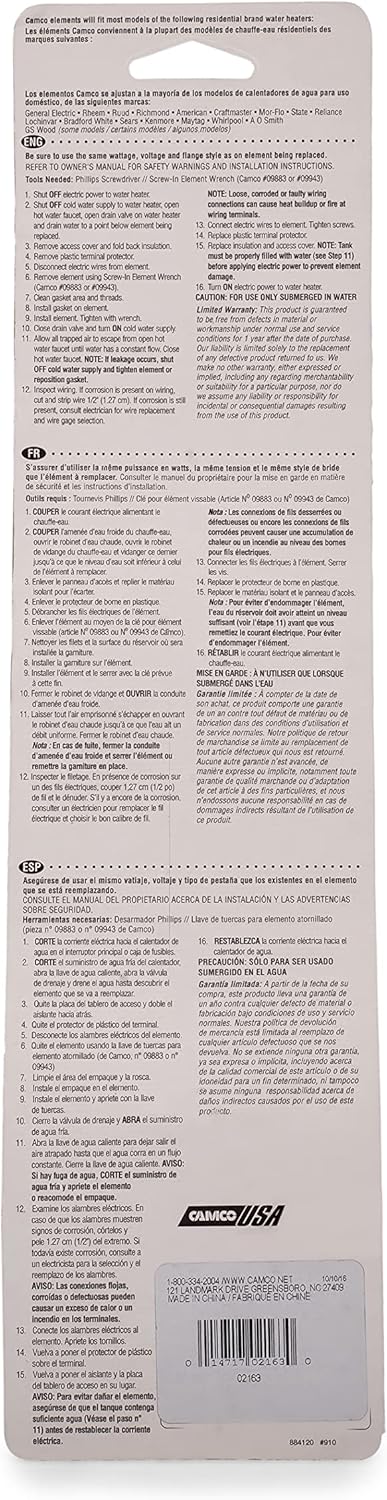 Camco 02163 Water Heater Element...
