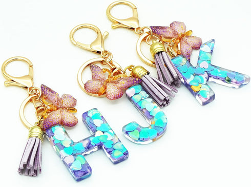 Initial Letter Keychains for Girls Women Pink Purple Green Cute Butterfly Heart Keychain for Backpack School Bag...