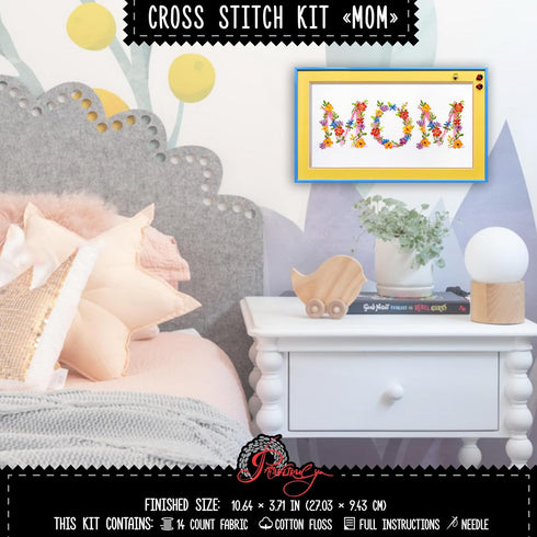 Povitrulya MOM Counted Cross Stitch Kit - DIY Embroidery Set with papper pattern, Presorted floss and blank 14-count Aida Canvas - Hand Made Mothe...